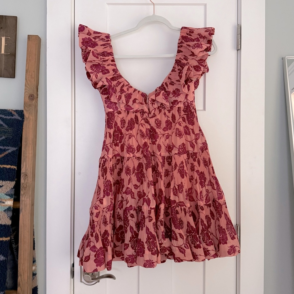 Zimmermann Lovestruck Pleated Ruffle Floral Plisse Mini Dress Pink - Picture 5 of 11